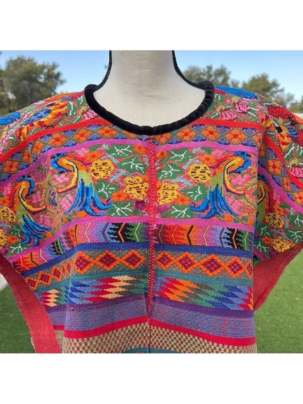 Vintage Guatemala Huipile Quetzal Birds Woven Textile Poncho - Picture 2 of 12